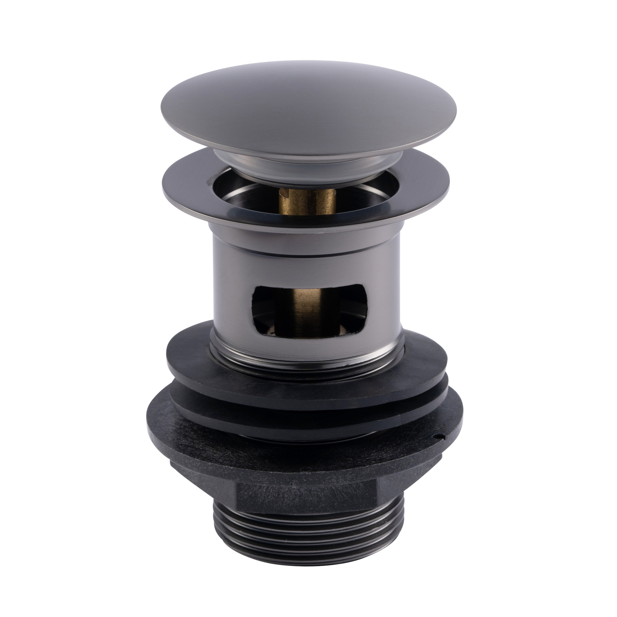 ENKI, W09, Gunmetal Black, Slotted, Standard 1.1/4" Connection Pop Up Basin Waste Sink Plug, Push Button, Click Clack, Allows Water to Drain Away Durable Finish, Modern Bathroom Accessories image